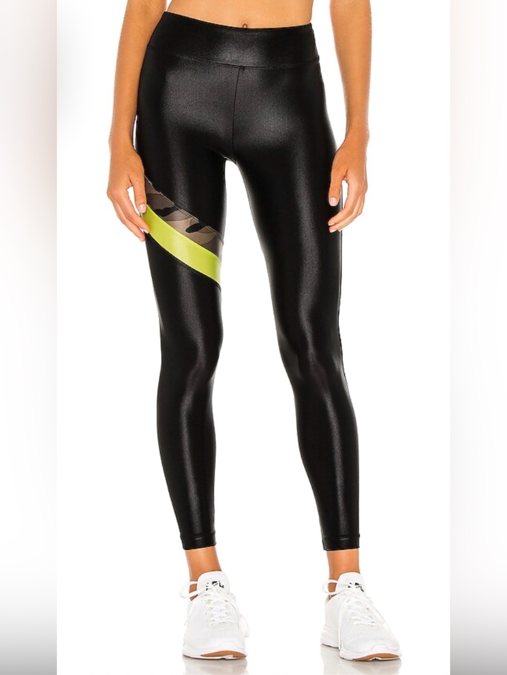 Koral Lustrous High Rise High Waist Leggings Camo Lime Green Stripes Sz X-Small